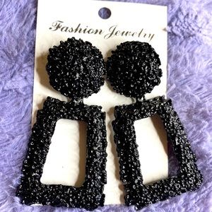 Rectangle Drop Earrings Black